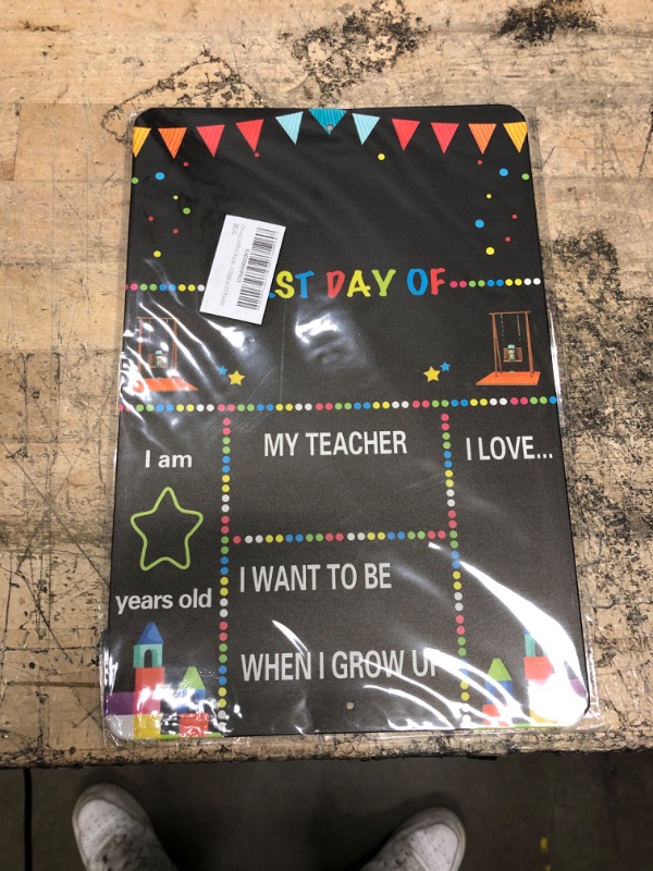 Photo 2 of First & Last Day of School Board, 10 x 12 Inch Double Sided Back to School Sign for Kids/Girls/Boys, Reusable Wooden 1st Day of Preschool/ Kindergarten Chalkboard