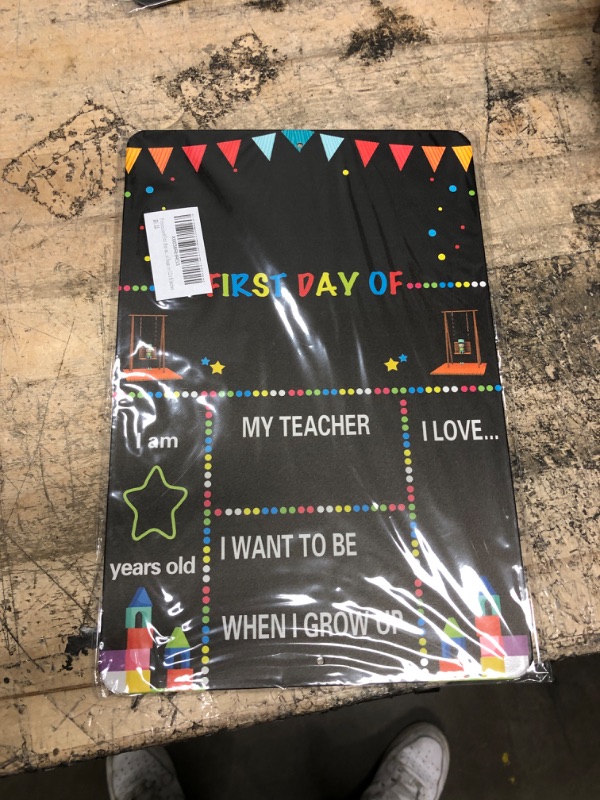 Photo 2 of First & Last Day of School Board, 10 x 12 Inch Double Sided Back to School Sign for Kids/Girls/Boys, Reusable Wooden 1st Day of Preschool/ Kindergarten Chalkboard