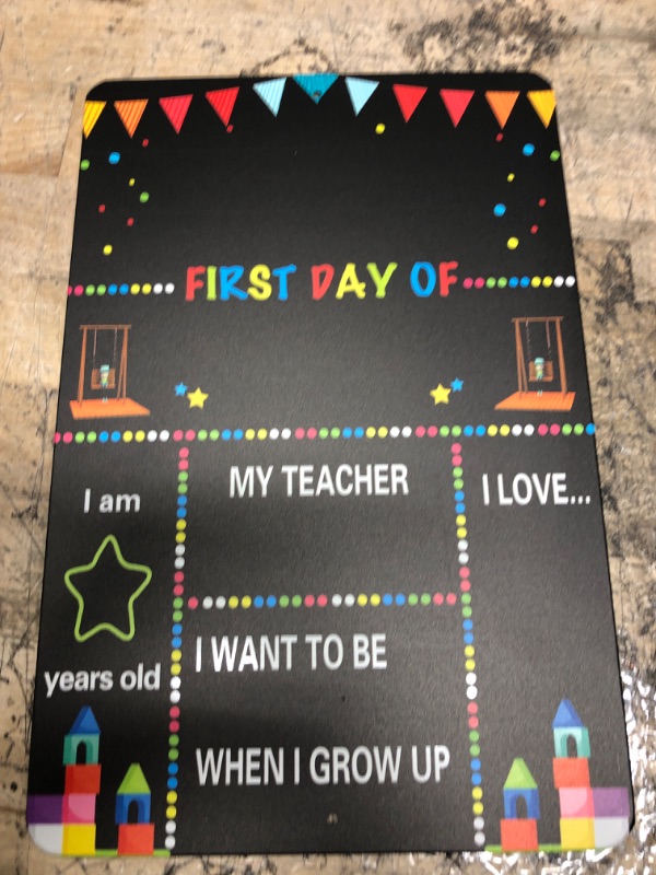 Photo 2 of First & Last Day of School Board, 10 x 12 Inch Double Sided Back to School Sign for Kids/Girls/Boys, Reusable Wooden 1st Day of Preschool/ Kindergarten Chalkboard