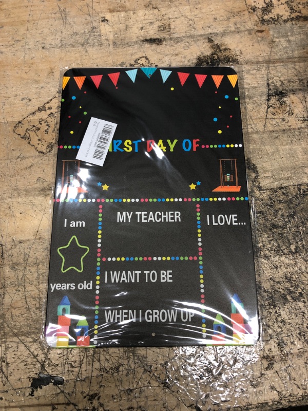 Photo 2 of First & Last Day of School Board, 10 x 12 Inch Double Sided Back to School Sign for Kids/Girls/Boys, Reusable Wooden 1st Day of Preschool/ Kindergarten Chalkboard