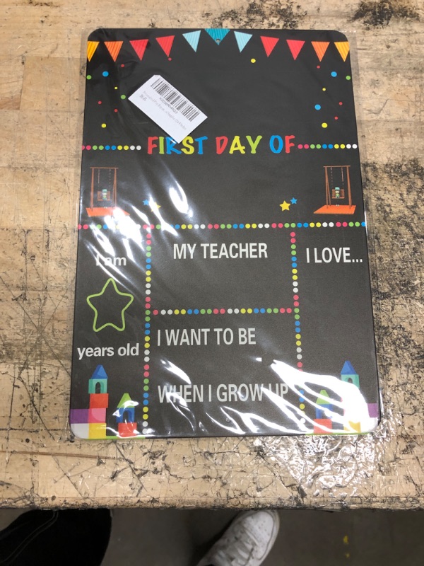 Photo 2 of First & Last Day of School Board, 10 x 12 Inch Double Sided Back to School Sign for Kids/Girls/Boys, Reusable Wooden 1st Day of Preschool/ Kindergarten Chalkboard