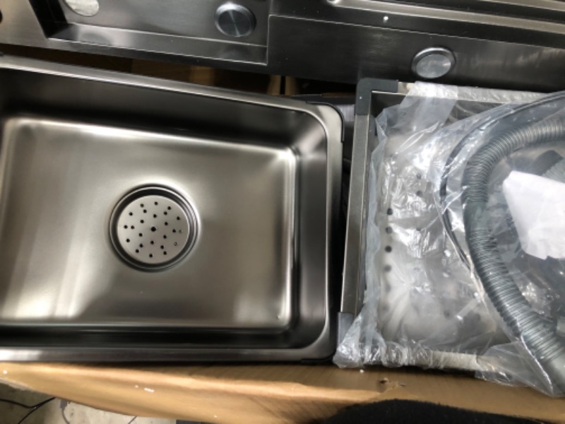 Photo 3 of ECTbicyk Waterfall Kitchen Sink,32Inch Undermount Single Bowl Stainless Steel Kitchen Sink,Workstation Kitchen Sink with Accessories 32 Inch