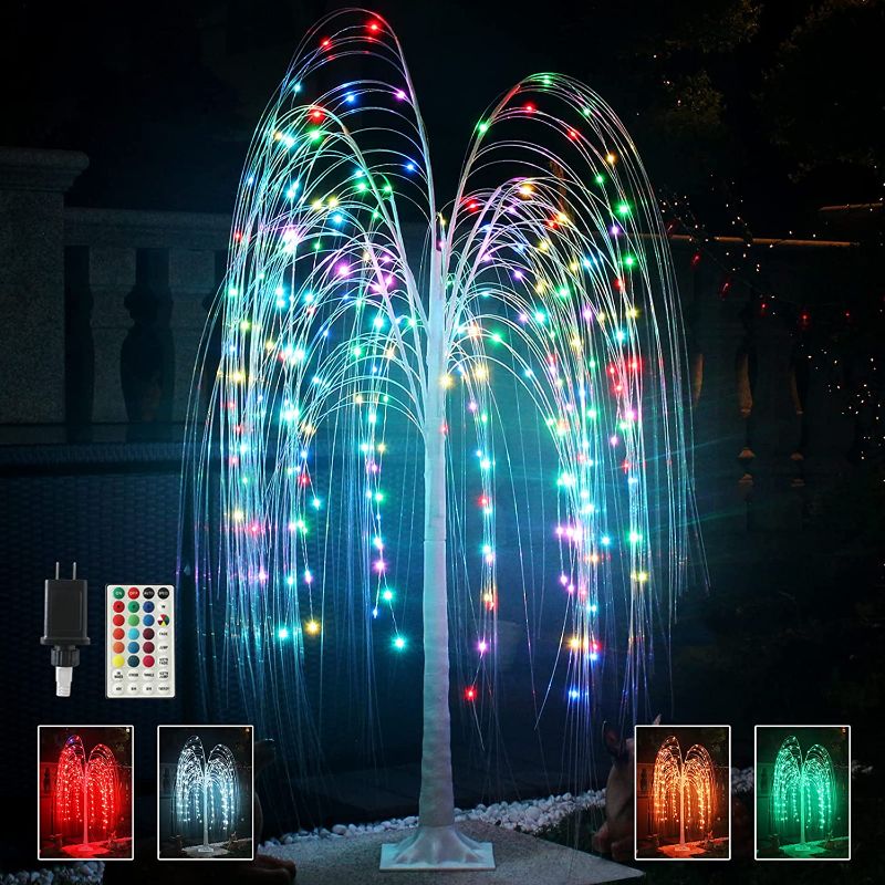 Photo 1 of Fanshunlite 5FT Colorful 288 Led Lighted Willow Tree Christmas Decoration with 18 Color Changing Timer Remote, String Fairy Light Artificial Tree for Indoor Outdoor Home Holiday Wedding Party Decor
