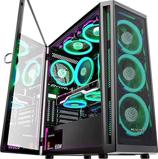 Photo 1 of ***PARTS ONLY*** MUSETEX ATX PC Case Pre-Install 6 PWM ARGB Fans, Mid Tower Gaming Case with Opening Tempered Glass Side Panel Door, Mesh Computer Case, TW8