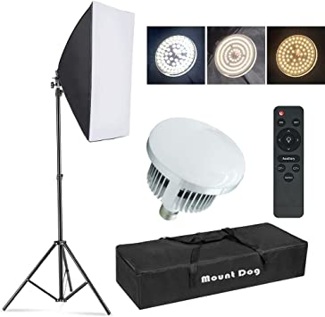 Photo 1 of ?Upgrade LED? MOUNTDOG Softbox Lighting Kit, Photography Studio Light with 19.7"X27.5" Reflector and 3 Colors Temperature 45W Bulb with Remote, Professional Photo Studio Equipment for Portrait Video
