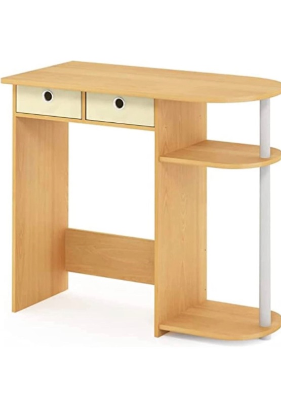 Photo 1 of Furinno Go Green Home Laptop Notebook Computer Desk/Table with 2 Drawer Bins, Beech/Ivory/WhiteE