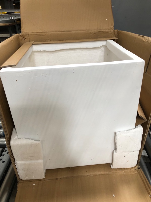 Photo 3 of 16" W Square Lightweight Pure White Concrete Metal Indoor Outdoor Planter w/Drainage Hole