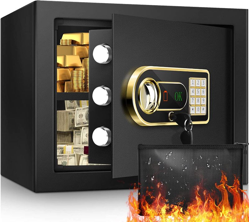 Photo 1 of 1.2Cub Fireproof Safe with Waterproof Fireproof Money Bag, Safe Box with Digital Keypad Key and Emergency Battery Box, Home Safe for Cash, Jewellery, Important Documents, Guns or Medicines
