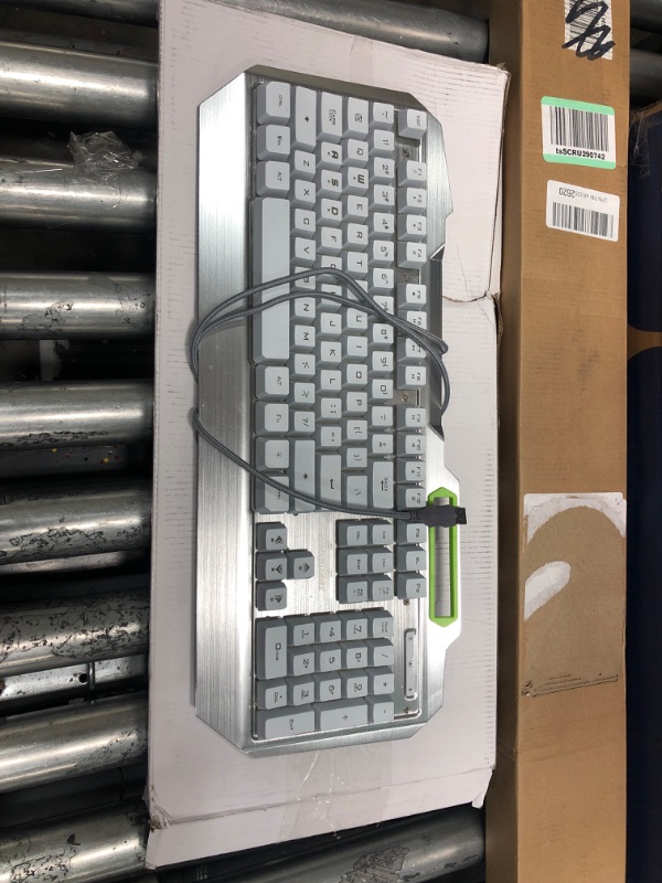 Photo 1 of Lumsburry RGB LED Backlit Gaming Keyboard with Anti-ghosting, Light up Keys Multimedia Control, USB Wired Waterproof Metal Keyboard for PC Games Office (Cool SILVER AND WHITE)