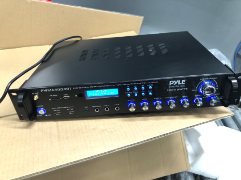 Photo 2 of Pyle Bluetooth Multi-Channel Hybrid Pre-Amplifier System - 3000W Home Audio Rack Mount Stereo Power Amplifier Receiver w/ Radio, USB, UHF, Dual Wireless Karaoke mic, Speaker Sound System -PWMA4004BT
