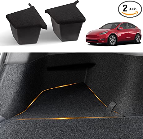 Photo 1 of Octomo Rear Trunk Organizer for Tesla Model Y - 2PC Trunk Storage Box with Lids for Model Y (Not Fit 2023 / Delivered After July 2022), Side Packets Rubber Bins for Tesla Y Accessories 2022 2021 2020
