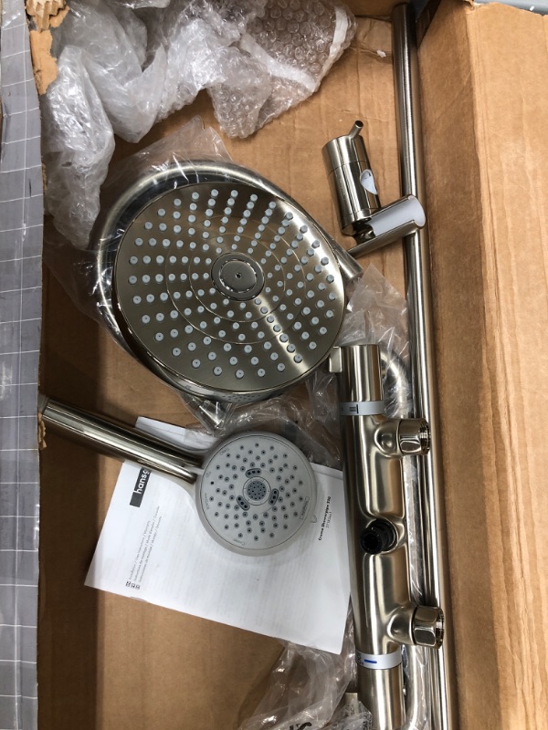Photo 2 of hansgrohe Croma Shower Faucet Set with Handheld Shower, Rain AirPower Spray, QuickClean Showerpipe Shower Set in Brushed Nickel, 27185821 Brushed Nickel Faucet Set