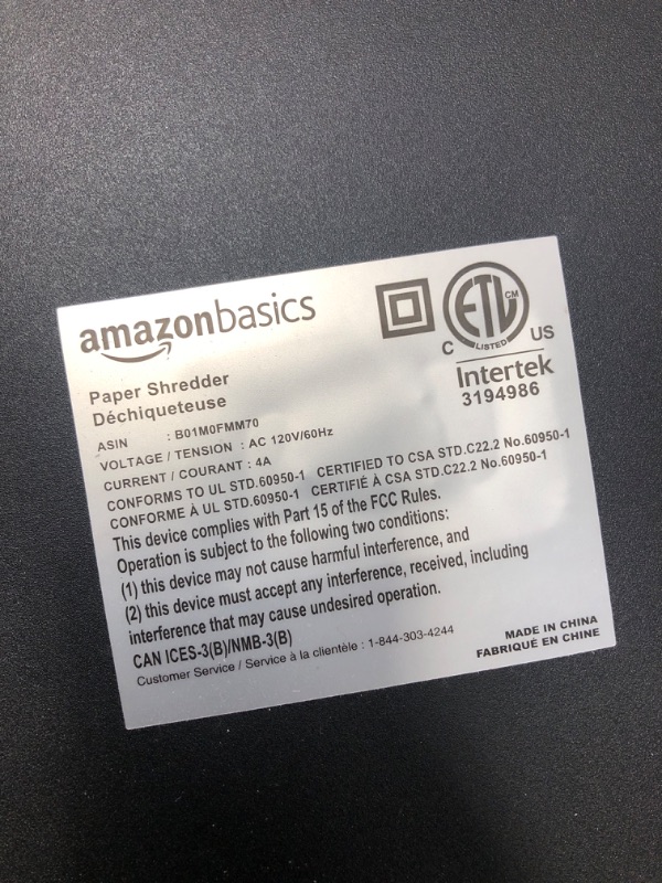 Photo 4 of *Used/Tested* Amazon Basics 15-Sheet Cross-Cut Paper, CD Credit Card Office Shredder
