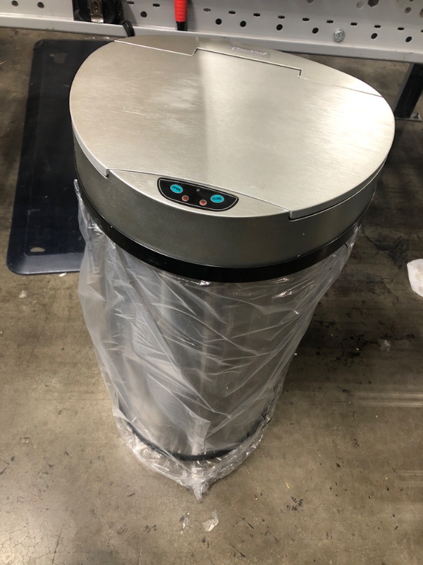 Photo 2 of *Missing Cord* iTouchless 13 Gallon Semi-Round Extra-Wide Opening Sensor Touchless Trash Can with AC Adapter and Odor Control System, Stainless Steel Silver Garbage Bin
