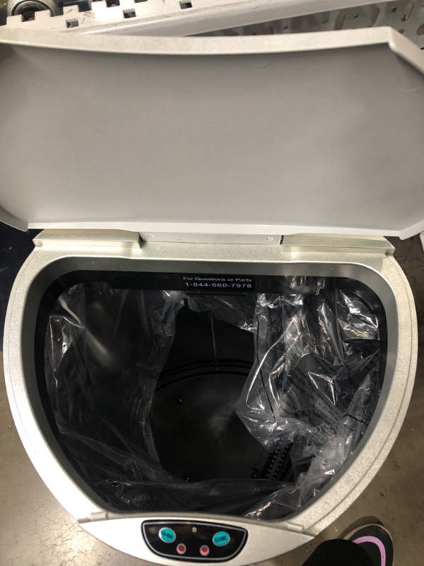 Photo 3 of *Missing Cord* iTouchless 13 Gallon Semi-Round Extra-Wide Opening Sensor Touchless Trash Can with AC Adapter and Odor Control System, Stainless Steel Silver Garbage Bin
