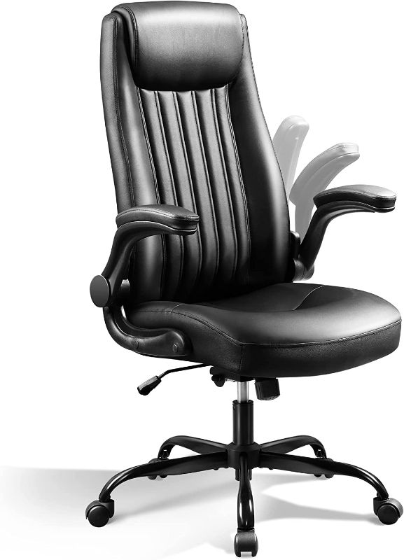 Photo 1 of *Opened/Loose Hardware-Possibly Missing* DEVAISE Computer Office Chair, High Back Ergonomic Desk Chair with Adjustable Flip-up Armrests, Lumbar Support and Thick Headrest, Executive Suede Fabric Swivel Task Chair, Black
