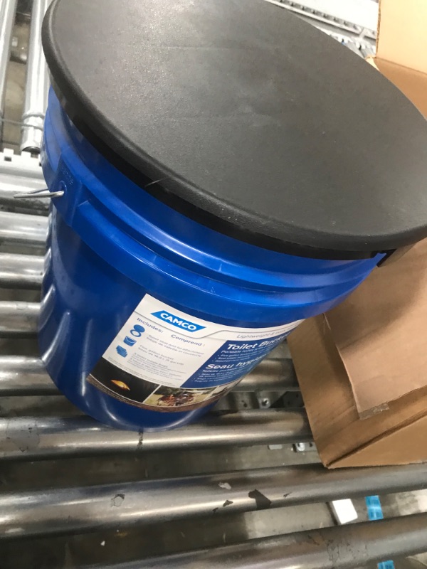 Photo 1 of Camco Portable Toilet with Seat and Cover, 5 Gallons, Blue (41549)