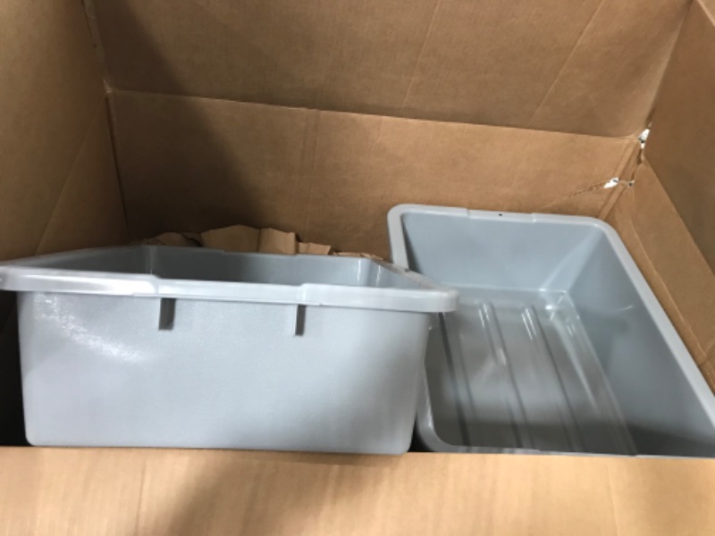 Photo 3 of 2 PACK: Rubbermaid Commercial Products FG335100GRAY Standard Bus/Utility Box, 7.125 Gal, Gray & FG364800GRAY Food Service Bus/Utility Tote Box Lid for 4 5/8 gal, Gray