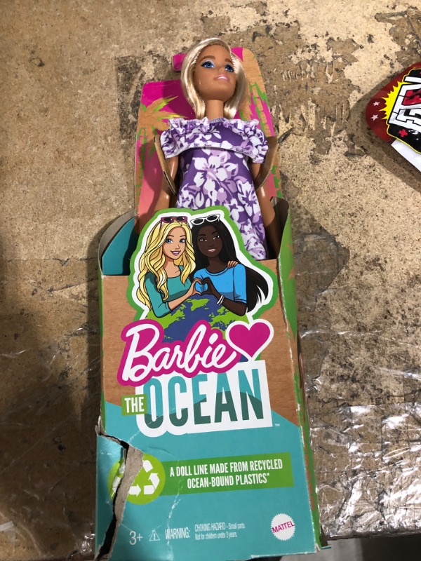 Photo 2 of Barbie Loves The Ocean Beach-Themed Doll (11.5-inch Blonde), Made from Recycled Plastics, Wearing Fashion & Accessories, Gift for 3 to 7 Year Olds