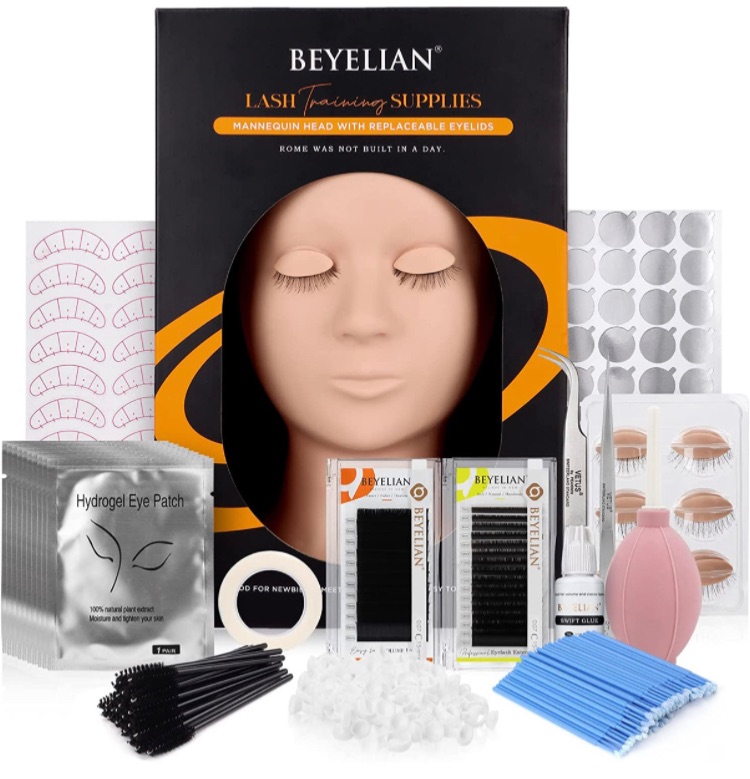 Photo 1 of BEYELIAN Eyelash Extension Kit, Lash Extension Kit, Professional Lash Mannequin Head Kit with Removable Eyelids, Lash Kit for Eyelash Extensions Beginners, Lash Extension Supplies for Practice Lashes Graft 353 Piece Set