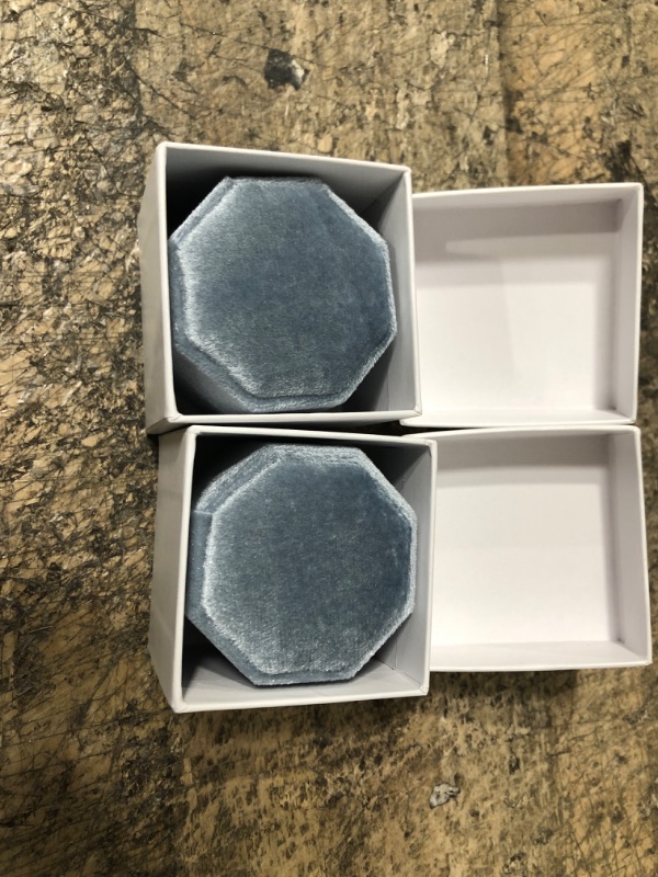 Photo 2 of (2PCS BUNDLE) Huatsing Jewelry Box Velvet Ring Box, Octagonal Ring Bearer Box with Detachable Lid, Gorgeous Vintage Double Slots Ring Box for Proposal, Engagement, Wedding(Light Blue) octagon light blue