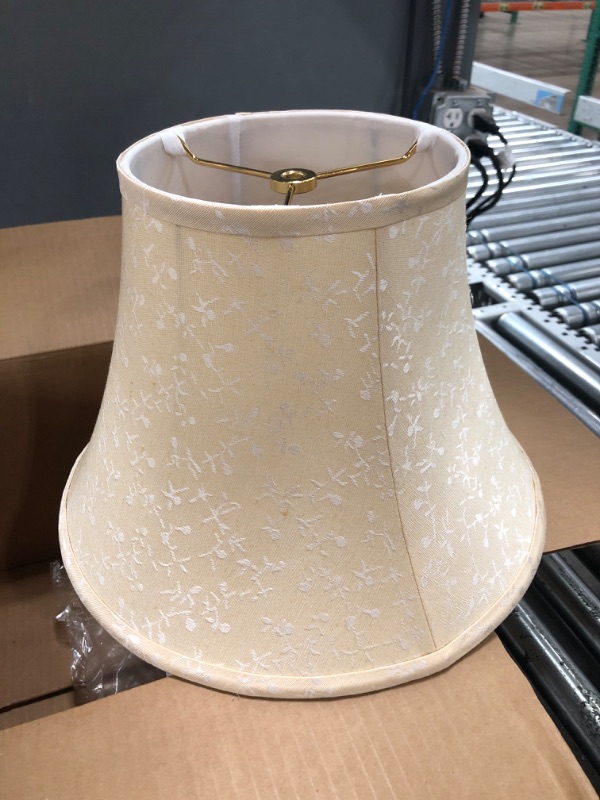 Photo 2 of 12 in. x 9-1/2 in. Beige with Vine Leaf Design Bell Lamp Shade
