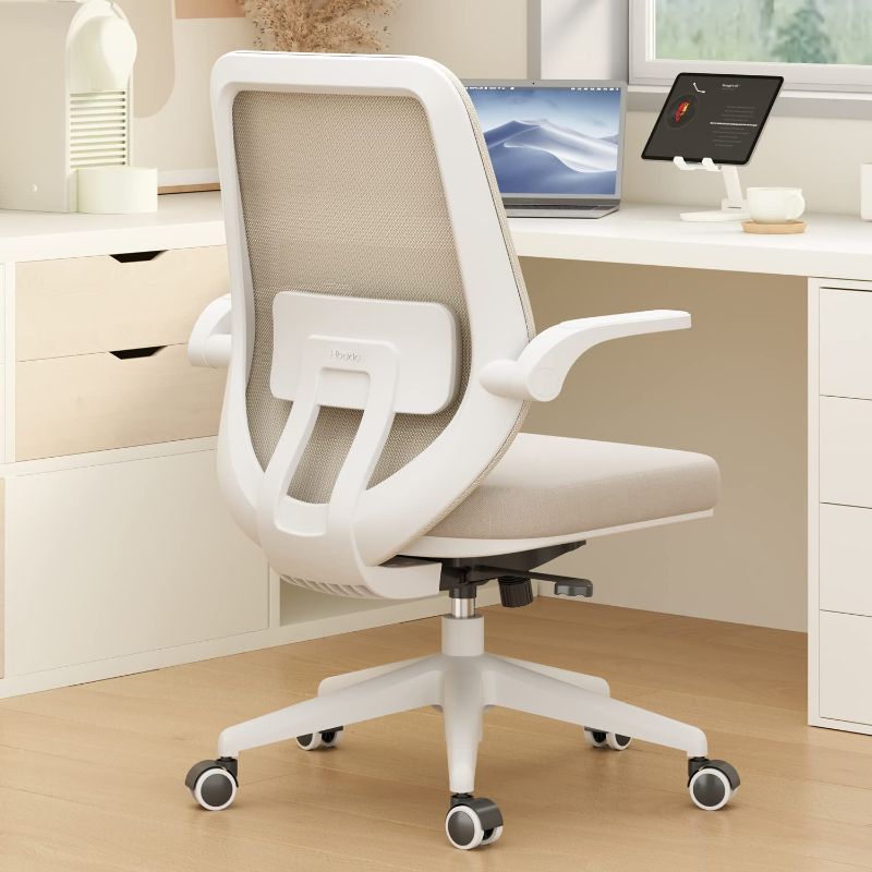 Photo 1 of Hbada Office Chair,Seat Depth Adjustable Home Office Desk Chairs,Task Desk Chair with Large Lumbar Support,Swivel Home Comfort Chairs with Flip-up Arms and Adjustable Height, White
