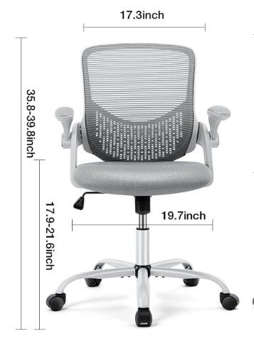 Photo 1 of Office Chair - Desk Chair with Wheels, Ergonomic Home Office Chair with Flip-up Arms and Lumbar Support, Mesh Swivel Rolling Chair Height Adjustable, Tilt and Lock, Computer Desk Chair, Grey
