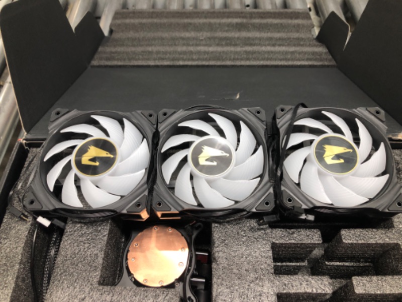 Photo 5 of AORUS WATERFORCE 360 AIO Liquid CPU Cooler, 360mm Radiator with 3x120mm Low Noise ARGB Fans, Rotatable ARGB Lighting Panel Design, Compatible with Intel LGA1700 (GP-AORUS WATERFORCE 360) 360mm WATERFORCE Cooler