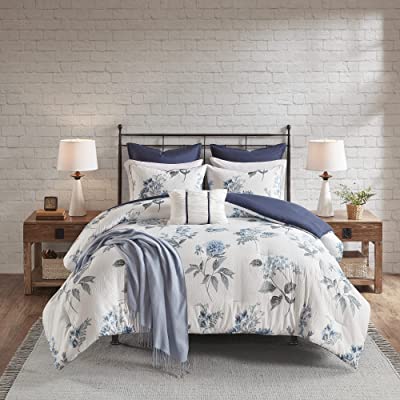 Photo 1 of *incomplete* Madison Park Zennia Farmhouse Comforter Set with Throw-Blanket, Floral Print on Seersucker Textures, All Season Bedding, Matching Shams, Toss Pillows, King/Cal King(104"x92"), Blue 7 Piece Zennia Blue Comforter Set King/Cal King(104"x92")