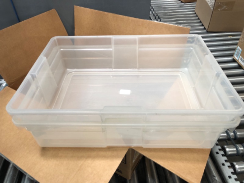 Photo 2 of **MISSING LIDS/USED**  HOMZ 28 Quart Snaplock Clear Plastic Storage Tote Container Bin with Secure Lid and Handles for Home and Office Organization, 2 Pack White Lid 28 QT (2 Pack)