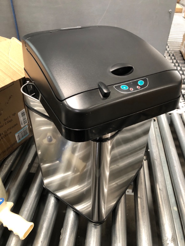 Photo 1 of iTouchless 8 Gallon Sensor Kitchen Trash Can with AbsorbX Odor Filter, 30 Liter Locking Lid Automatic Garbage Bin, Stainless Steel, Powered by Battery and AC Adapter Not Included, for Home, Office? 8 Gallon Sensor Trash Can