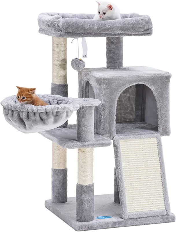 Photo 1 of  used.. Hey-brother Cat Tree with Sisal Scratching Posts, Cat Tower with Scratching Board,Multi-Level Cat Condo with Basket,Light Grey MPJ014W
