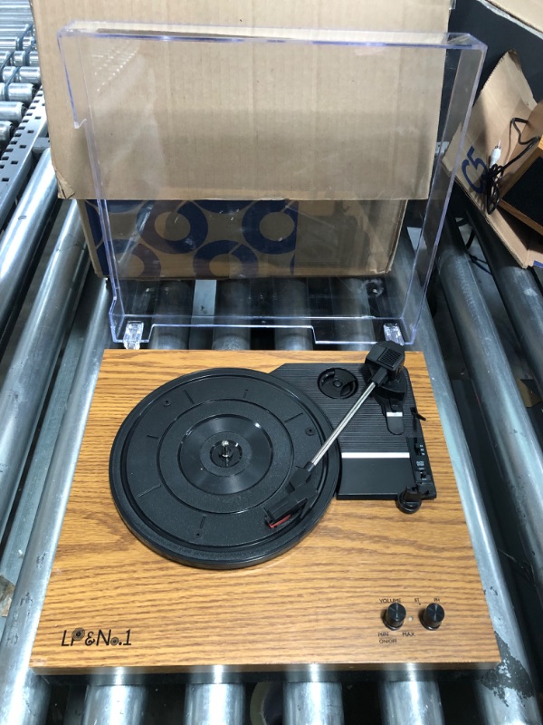 Photo 3 of ***PARTS ONLY***  LP&No.1 Bluetooth Vinyl Record Player with External Speakers, 3-Speed Belt-Drive Turntable for Vinyl Albums with Auto Off and Bluetooth Input, Yellow Wood
