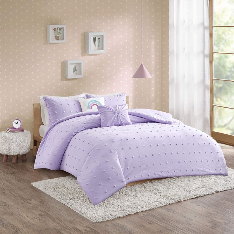 Photo 1 of  new Urban Habitat Kids Callie Comforter Cotton Jacquard Weave Colorful Poms Accent, Down Alternative Shabby Chic All Season Teen Bedding, Bedroom Decor, Full/Queen, Lavender 5 Piece
