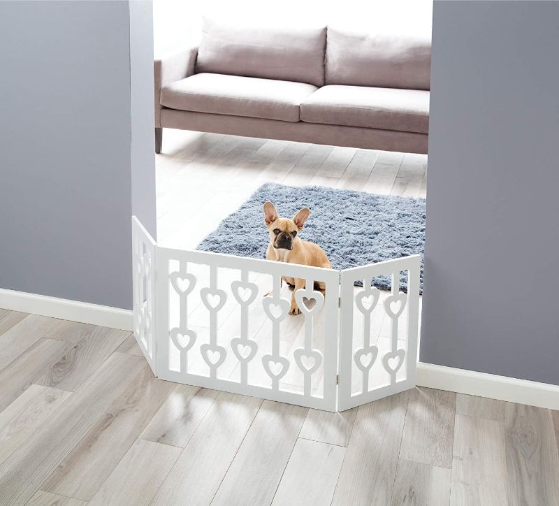 Photo 1 of  Indoor/Outdoor Solid Wood Heart Freestanding Foldable Adjustable 3-Section Pet Gate

