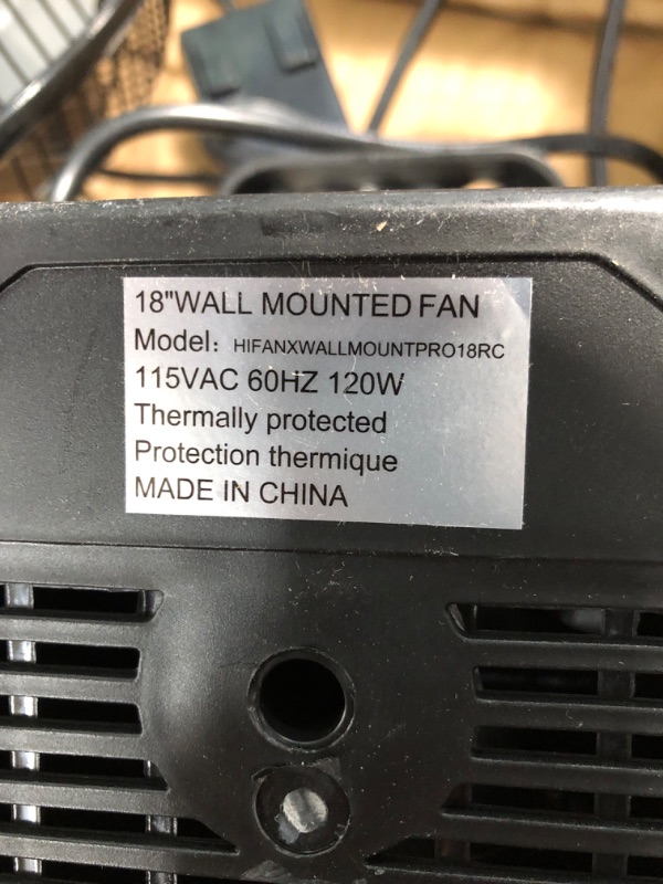 Photo 6 of  USED. Simple Deluxe 18 Inch Household Commercial Wall Mount Fan, 90 Degree Horizontal Oscillation, 5 Speed Settings, Black, 1-Pack 18 Inch 1-Pack