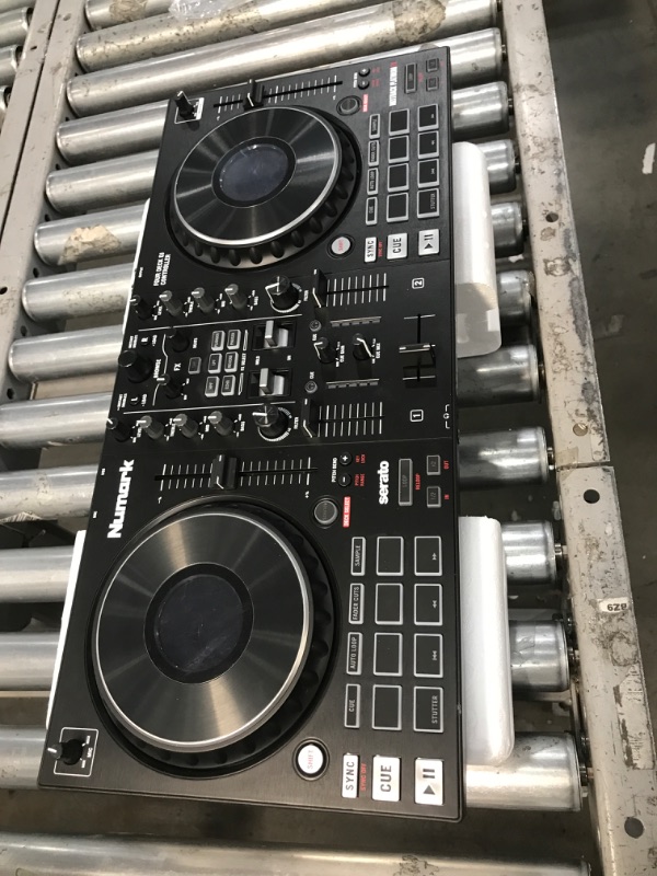 Photo 2 of "MISSING HEADPHONES" DJ Controller Bundle - DJ Set with 4 Decks, DJ Mixer, Audio Interface, Jog Wheel Displays, FX and DJ Headphones - Numark Mixtrack Platinum FX and HF175 4 Decks + Jog Wheel Displays DJ Controller + DJ Headphones