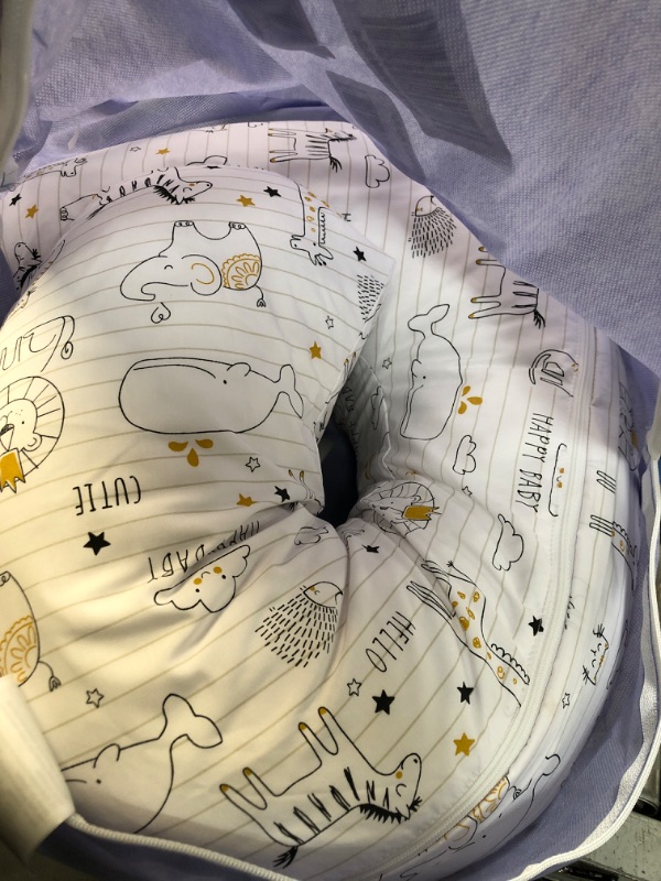 Photo 2 of Boppy Nursing Pillow and Positioner - Original, Notebook Black and White with Gold Animals, Breastfeeding, Bottle Feeding, Baby Support, with Removable Cotton Blend Cover, Awake-Time Support