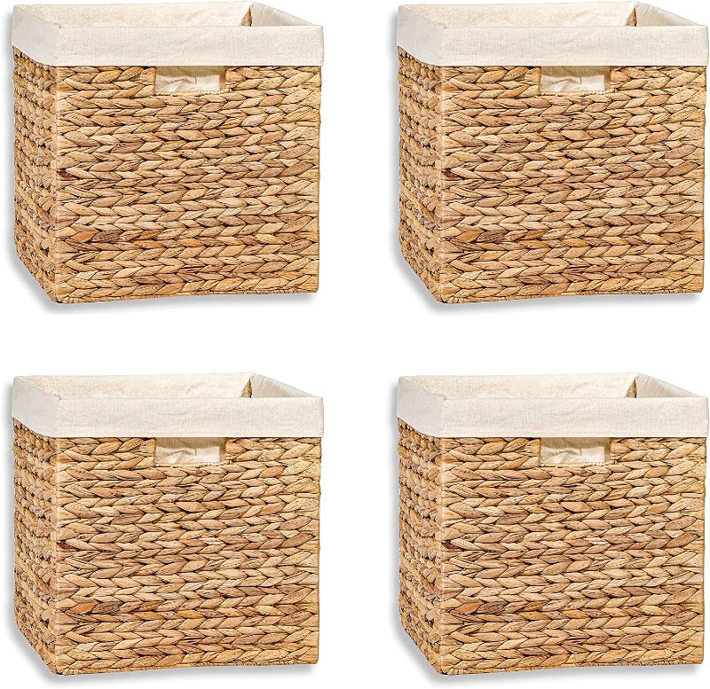 Photo 1 of 12" Foldable Hyacinth Storage Basket with Iron Wire Frame and Removable Liner By Trademark Innovations (Set of 4)
