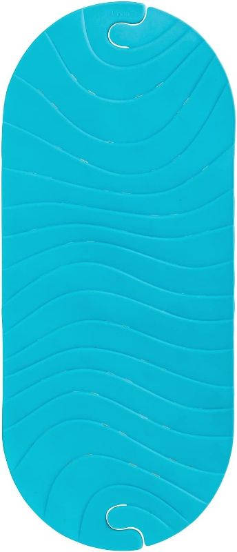 Photo 1 of Boon RIPPLE Textured Non Slip Baby Bath Tub Mat with Hanging Hook and Drain Holes, Blue
