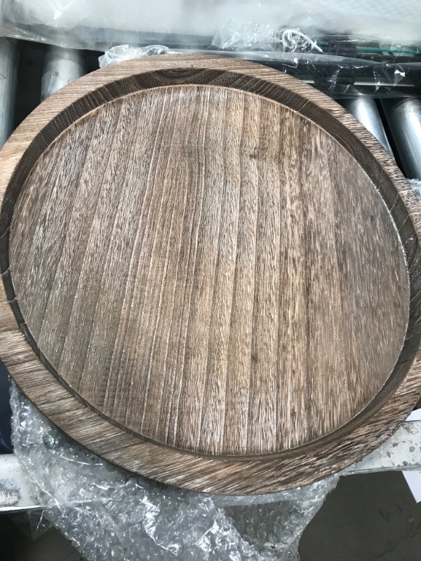 Photo 1 of Hanobe Large Round Ottoman Tray: Coffee Table Tray Rustic Serving Tray Farmhouse Wood Circle Trays Home Decor for Counter 18" x 18" Round 18" Distressed
