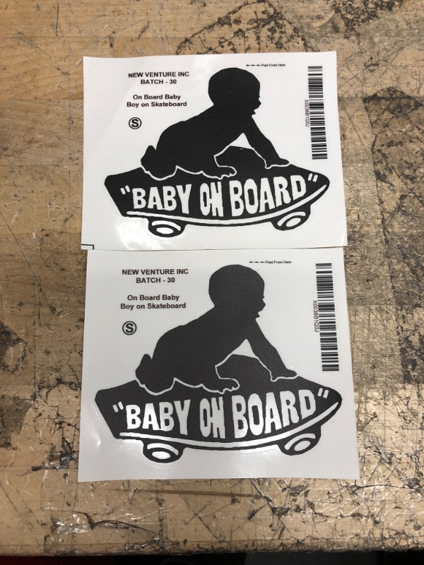 Photo 2 of 2 PACK On Board Baby Boy on Skateboard Decal Sticker (5.5" inches (Black)