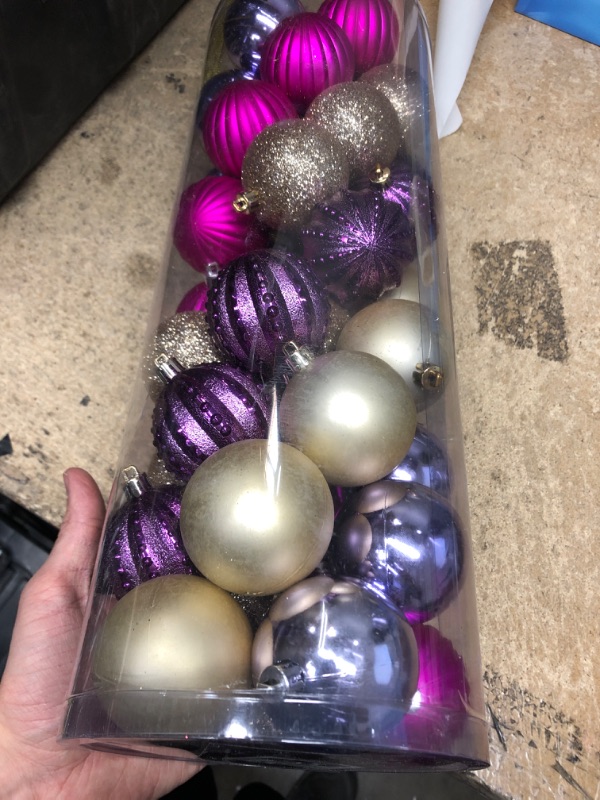 Photo 2 of **NEW**   45Pcs 6cm/2.36inch Christmas Balls Glitter Christmas Tree Ornaments Hanging Christmas Home Decorations for Home House Bar Party(Lavender/Fuchsia/Platinum)