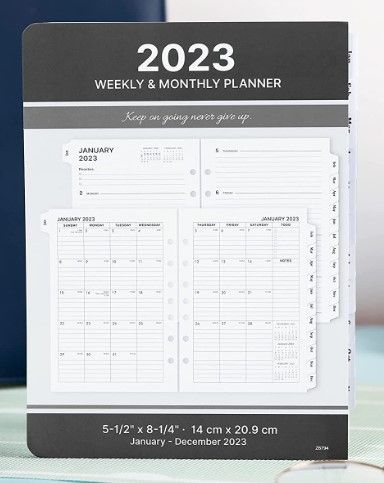 Photo 1 of 2023 Planner Refills - Planner Refills 2023, 2023 Weekly & Monthly Planner Refills, 2023 Planner Inserts, A5 Planner Refills, A5 Planner Inserts, 5-1/2" x 8-1/4", Jan.2023-Dec.2023, 7-Hole Punched - Gray (3 pck)