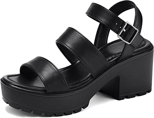 Photo 1 of *NOT exact stock photo, use for reference*
Women's Platform Sandals Ankle Strap Open Toe Lug Sole 3 Inch Chunky Block Heeled Sandals (6)