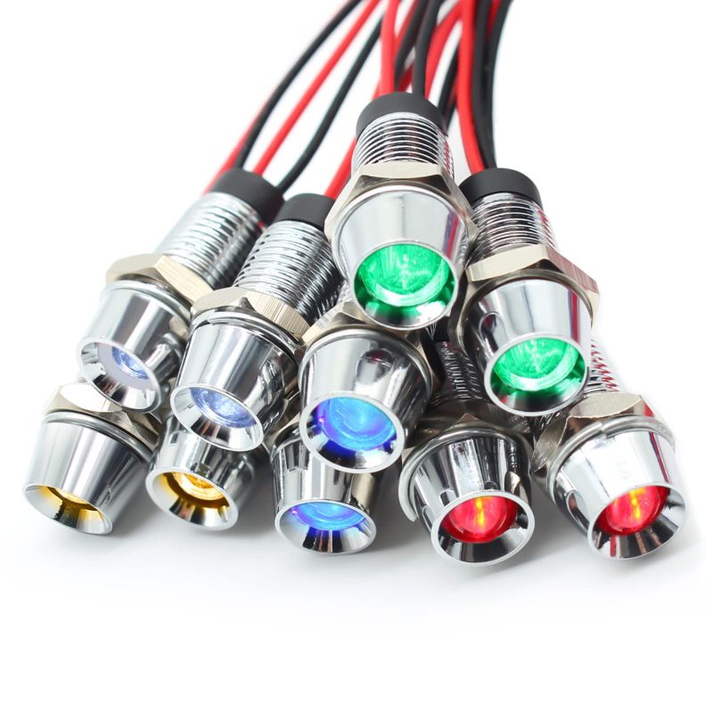 Photo 1 of 3pk- FILN 10 Pcs 8mm(5/16") 12v Dash Bi-Directional led Indicator Light Pilot turn Signal lamp with red Green Blue Yellow White Metal Panel Lights(2Red+2Green+2Yellow+2Blue+2White)