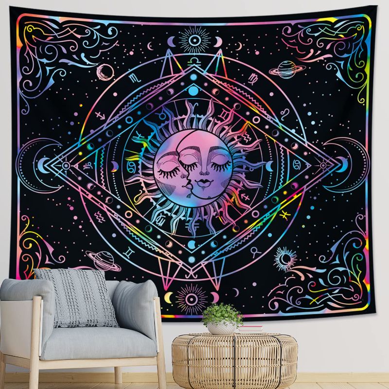 Photo 1 of DESIHOM Sun Moon Tapestry Hippie Tapestry Trippy Tapestry Psychedelic Tapestry Aesthetic Tapestry Tie Dye Tapestry for Bedroom Living Room Dorm 59x51Inch