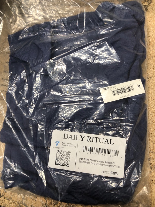Photo 1 of Daily Ritual Women's Jersey Relaxed-Fit Short-Sleeve Drop-Shoulder Scoopneck T-Shirt Rayon Blend Medium Blue large 