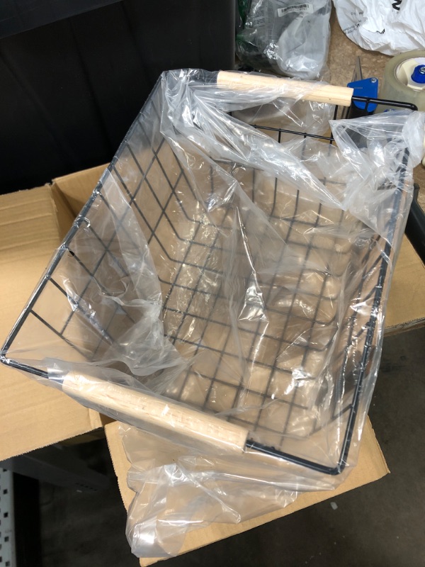 Photo 1 of **LARGE BASKET ONLY**
Wire Baskets for Storage Pantry, one Metal Wire Baskets with Chalkboard for Storage Shelves, Black Wire Basket with Wooden Handles, Farmhouse Organizer for Pantry Kitchen Cabinets Closets
